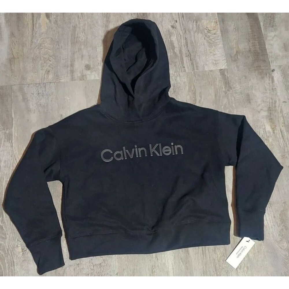 Calvin Klein Women's XS Crop Hoodie Black Sweatshirt Performance Soft Logo